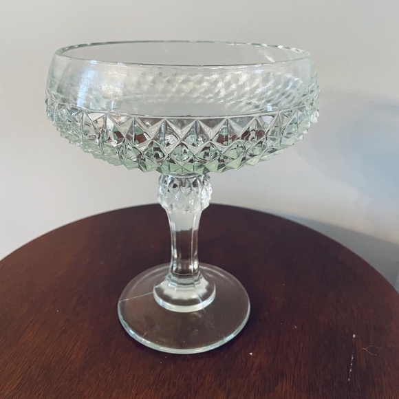 Vintage Indiana Glass Diamond Point compote, Vintage Cut Glass Compote - Picture 4 of 4